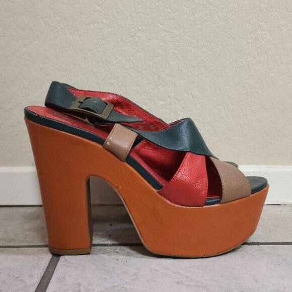 JEFFREY CAMPBELL HANDMADE HAVANA LAST PLATFORM HIPPIE RETRO LEATHER SANDALS 6M - Picture 2 of 8